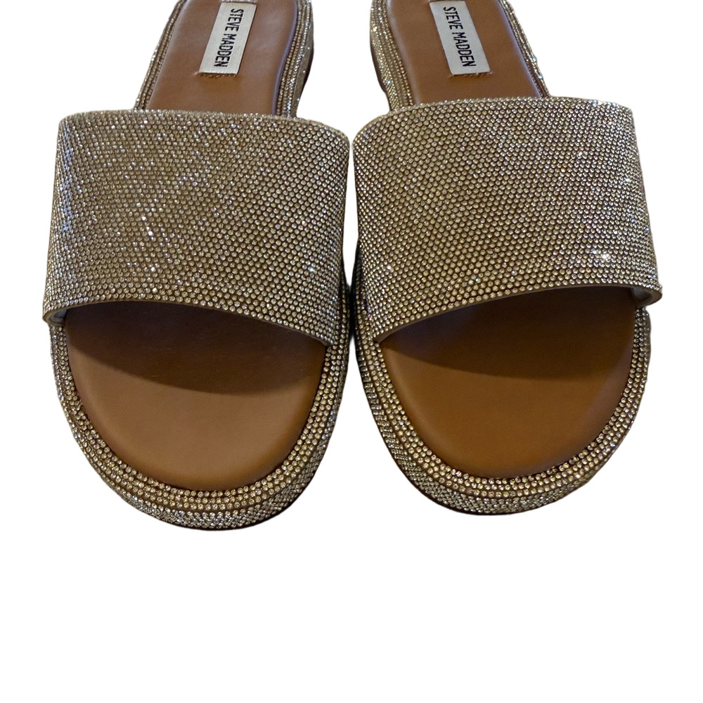 Steve Madden Achieve Rhinestone Glittering Silver Slide Sandals
